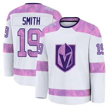 Men's Reilly Smith Vegas Golden Knights ＃19 Premium White 2024 Hockey Fights Cancer Practice Jersey