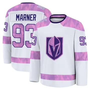 Youth Mitch Marner Vegas Golden Knights ＃93 Premium White 2024 Hockey Fights Cancer Practice Jersey